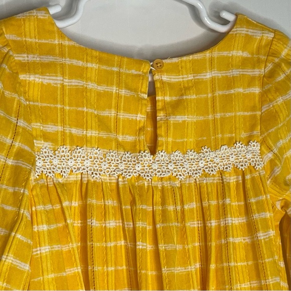Falls Creek Kids Yellow Plaid Dress White Lace Peasant Cotton Dress size 3T - Picture 8 of 12